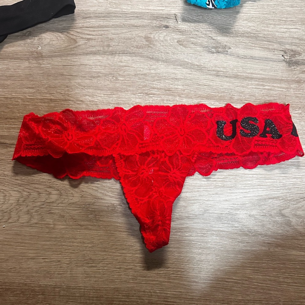 Victorias Secret Red Lace Thong USA is Bae Limited Edition Retired Patriotic
